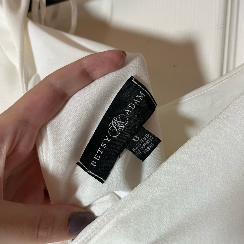 Betsy & Adam NEW Jordan Short Scuba Crepe Draped Back Cape Dress White Size 8 - Picture 8 of 9